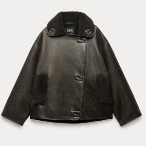 Zara Dark Brown Leather Jacket with Black Accents